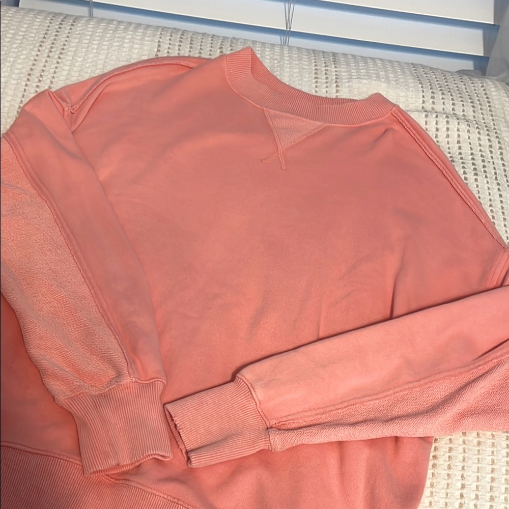 Aerie Pink Crewneck Sweater with Ribbed Cuffs